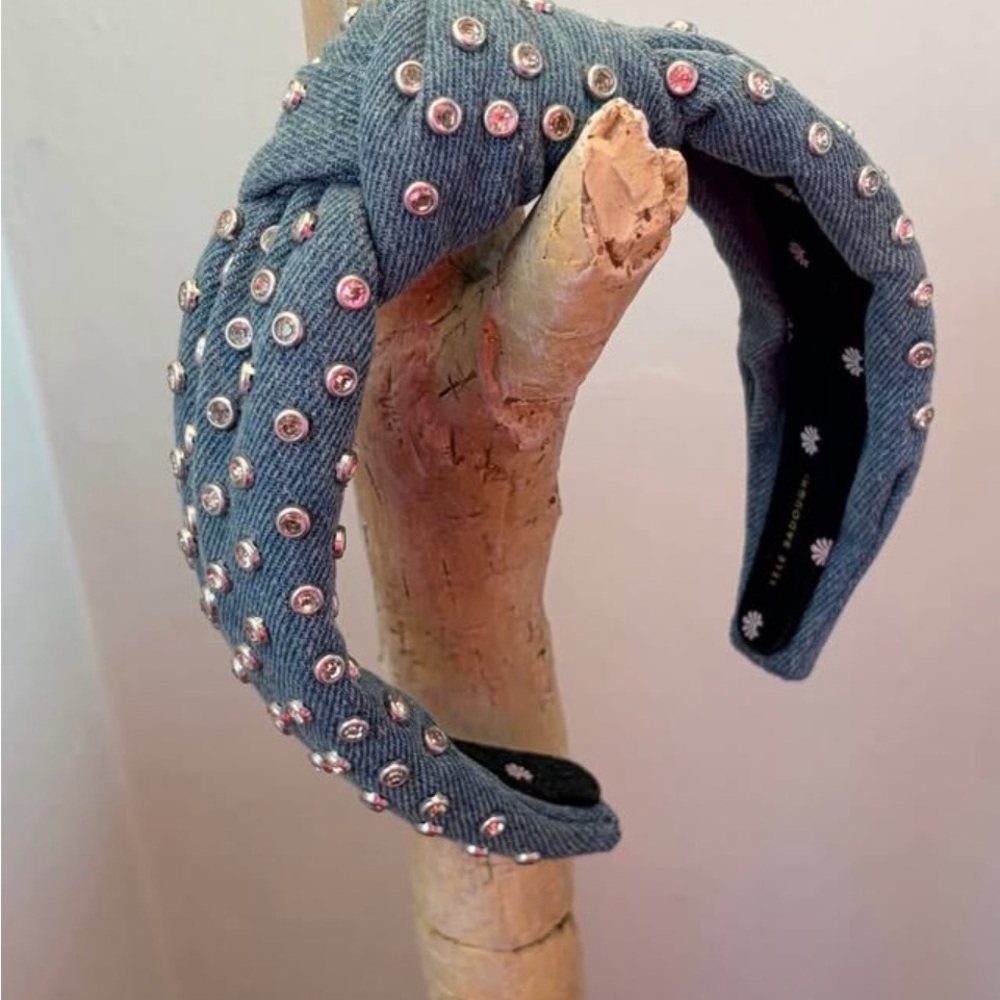 Lele Sadoughi Knotted Rhinestone Denim Headband